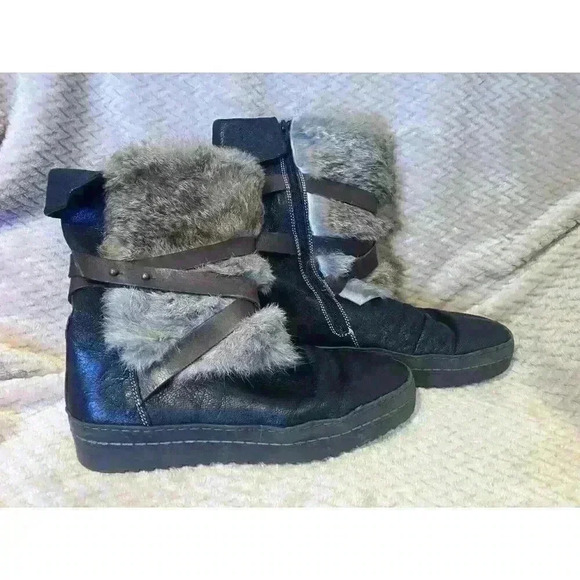 Manas Rabbit Fur & Brown Leather Womens Boots with straps, EU 39, US 8.5 - Picture 3 of 10